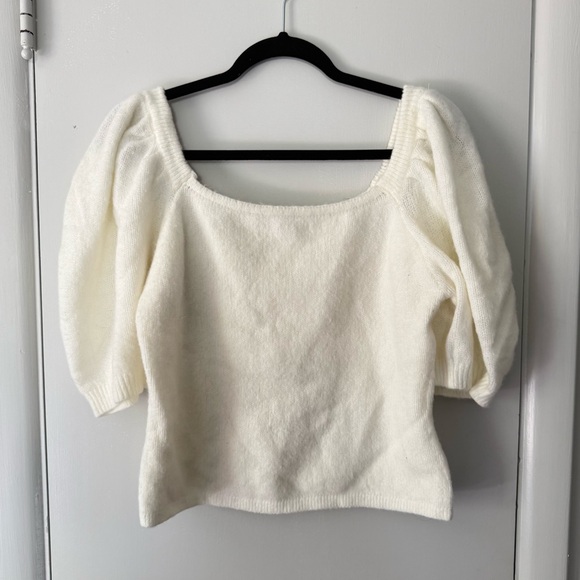 English Factory Cream Square Neck Short Puff Sleeve Sweater Top Large - Picture 1 of 7